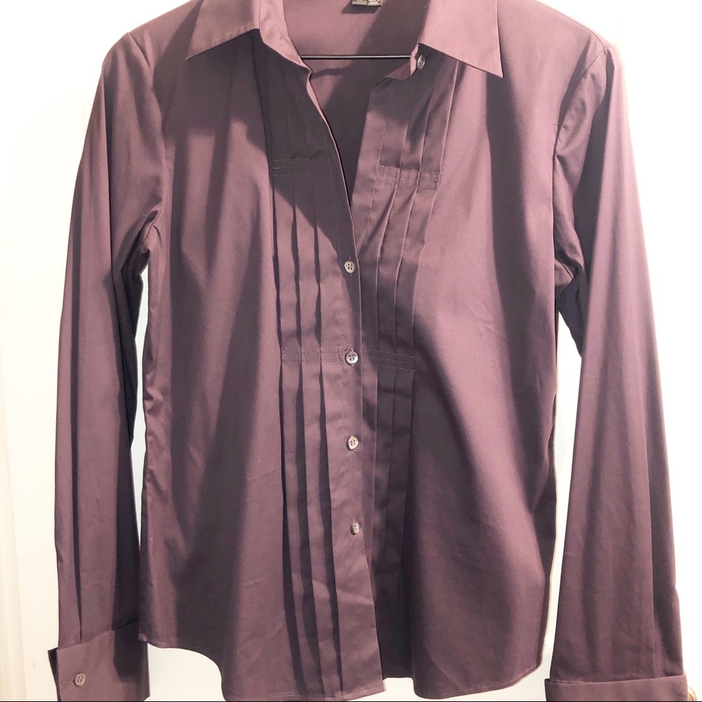 Theory Shirt Purple Pleated Button Down Top